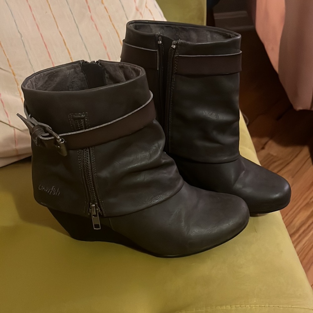 Blowfish grey wedge booties fold over, size zip. Size 7.5